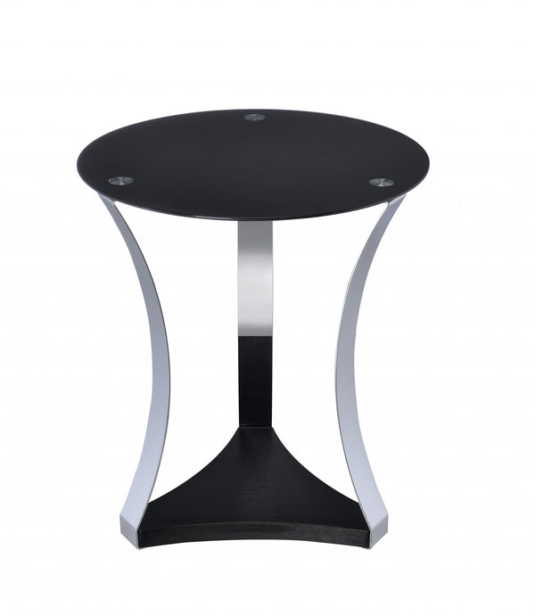 Homeroots 20" Silver And Black Mirrored Glass And Iron Round End Table With Shelf   286276