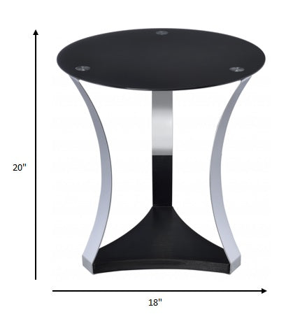 Homeroots 20" Silver And Black Mirrored Glass And Iron Round End Table With Shelf   286276
