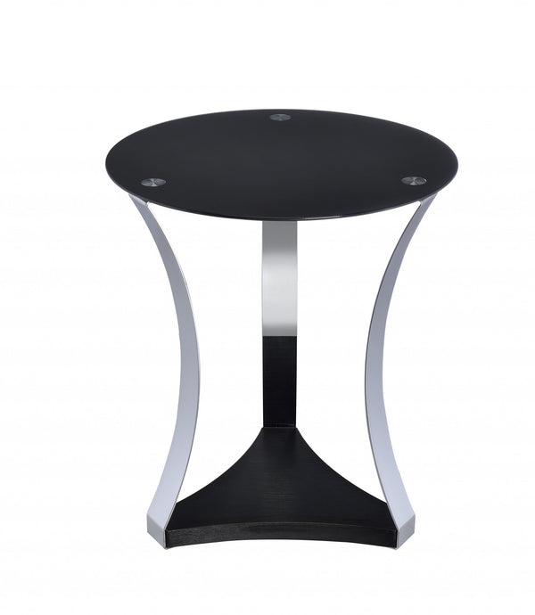 Homeroots 20" Silver And Black Mirrored Glass And Iron Round End Table With Shelf   286276