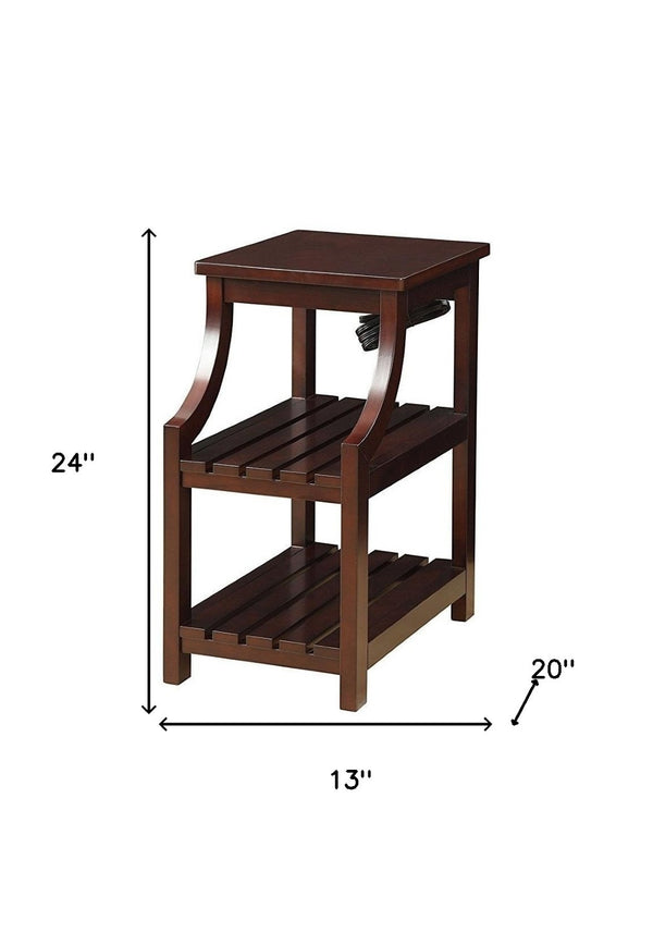 HomeRoots 24" Brown Wood End Table with USB Ports & 2 Shelves - Stylish, Compact & Versatile for Any Space 286283