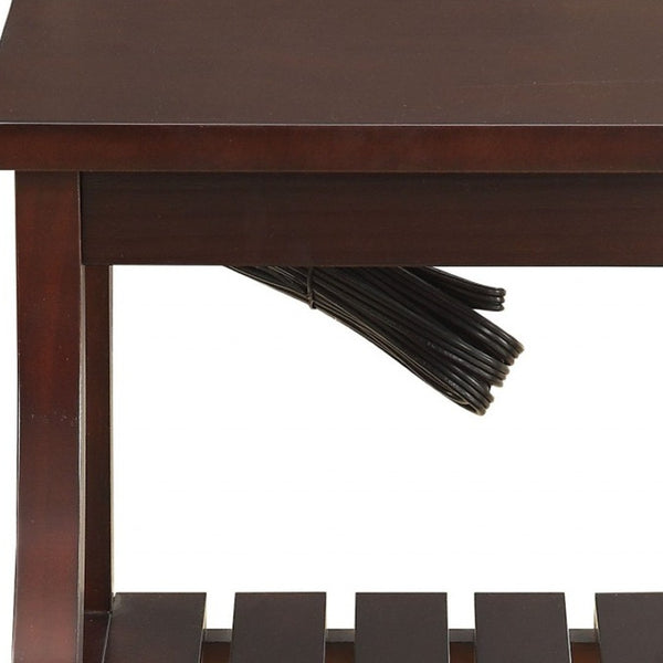 HomeRoots 24" Brown Wood End Table with USB Ports & 2 Shelves - Stylish, Compact & Versatile for Any Space 286283