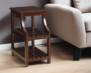 HomeRoots 24" Brown Wood End Table with USB Ports & 2 Shelves - Stylish, Compact & Versatile for Any Space 286283