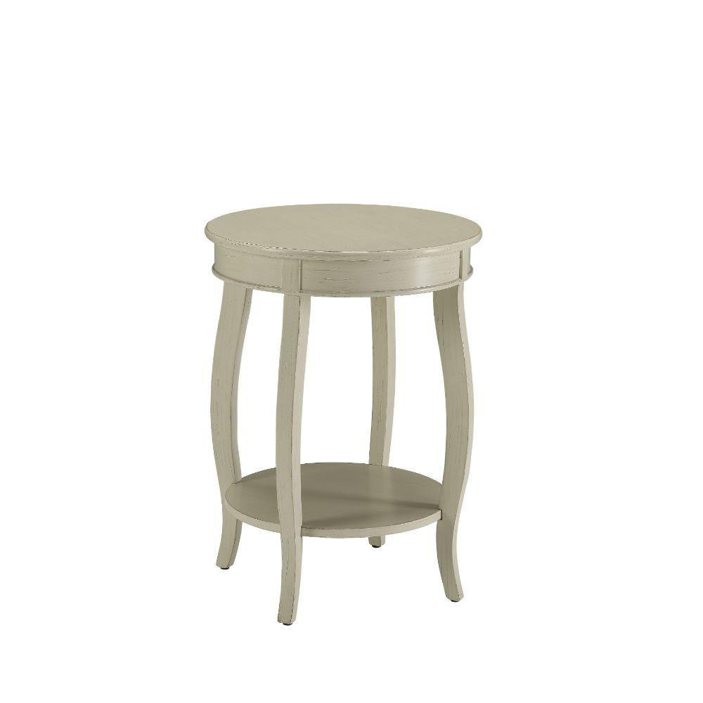 Homeroots 24" White Solid Wood Round End Table With Shelf Antique White  286288