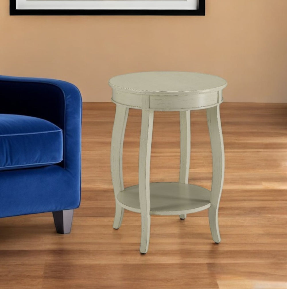 HomeRoots 24" White Solid Wood Round End Table with Shelf - Timeless Design for Stylish Living Spaces Antique White 286288