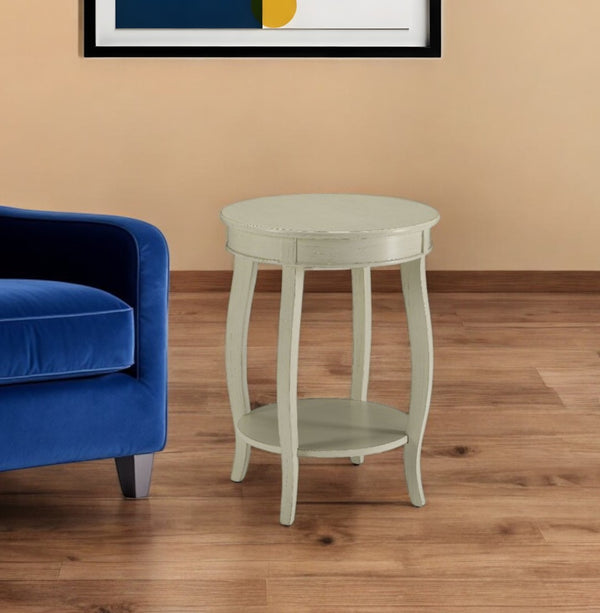 HomeRoots 24" White Solid Wood Round End Table with Shelf - Timeless Design for Stylish Living Spaces Antique White 286288