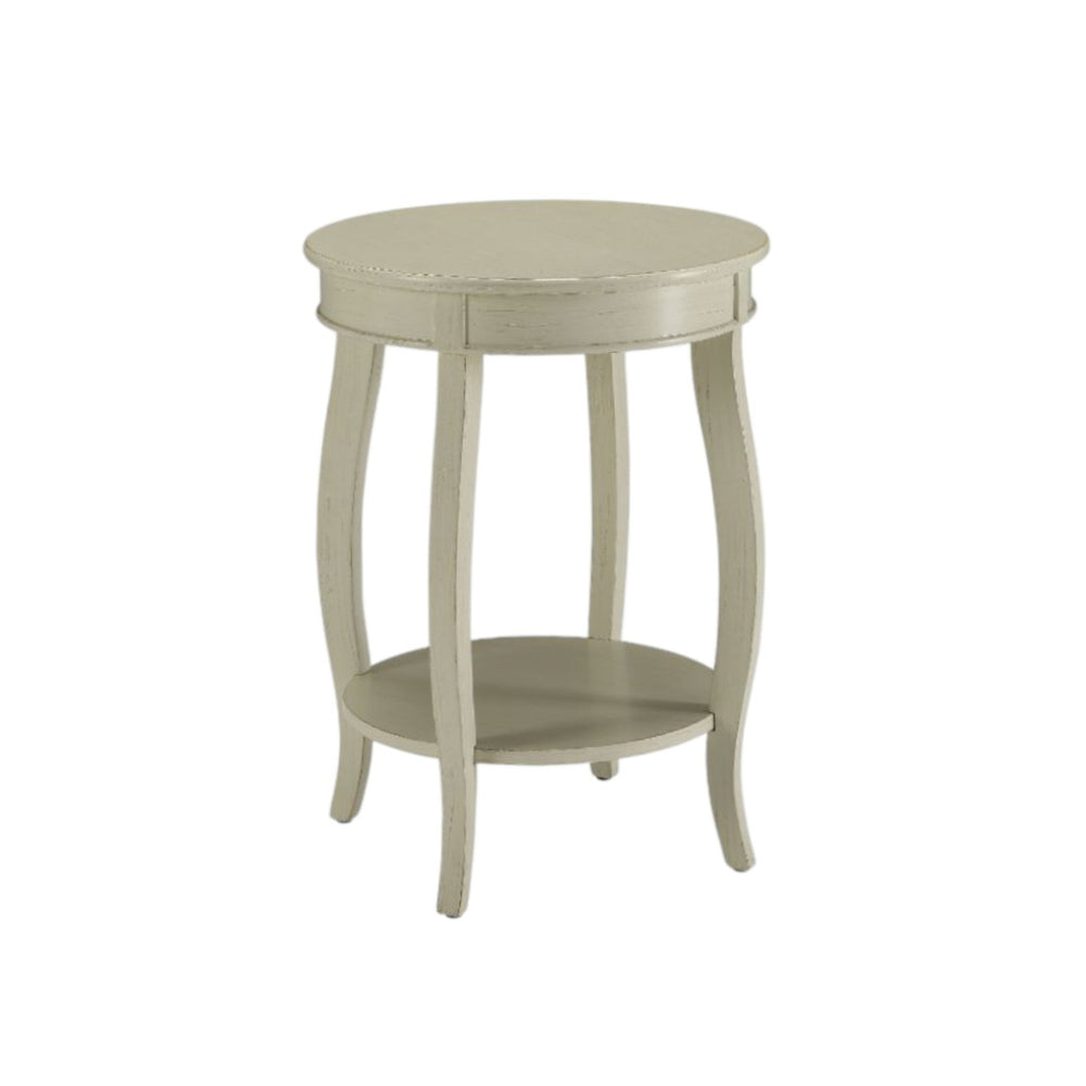HomeRoots 24" White Solid Wood Round End Table with Shelf - Timeless Design for Stylish Living Spaces Antique White 286288