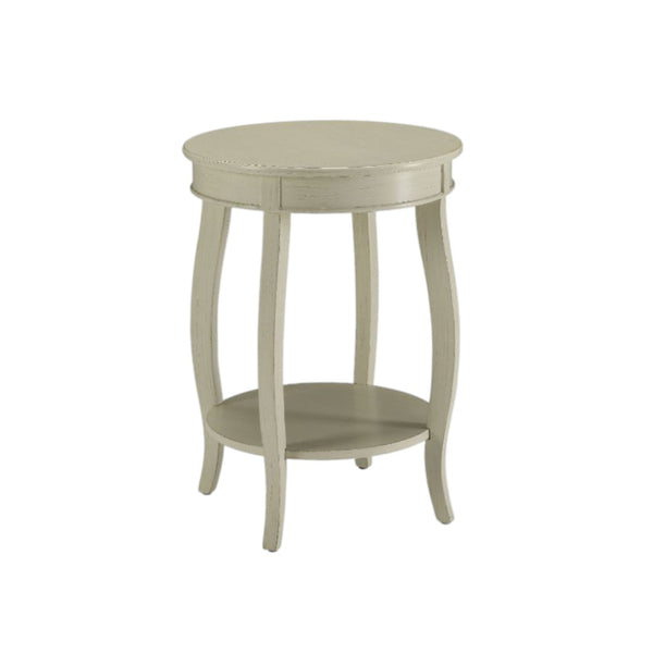 HomeRoots 24" White Solid Wood Round End Table with Shelf - Timeless Design for Stylish Living Spaces Antique White 286288