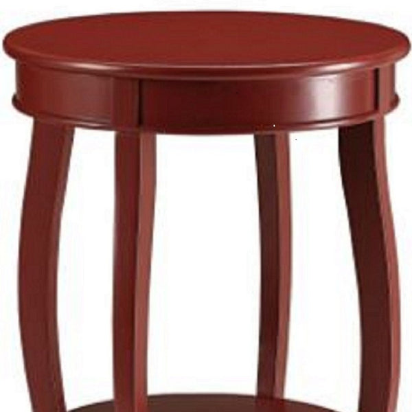 HomeRoots 24" White Solid Wood Round End Table with Shelf - Timeless Design for Stylish Living Spaces Red 286289