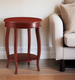 HomeRoots 24" White Solid Wood Round End Table with Shelf - Timeless Design for Stylish Living Spaces Red 286289