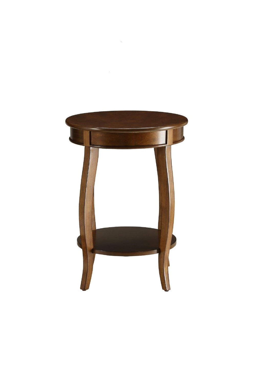 HomeRoots 24" Brown Solid Wood Round End Table with Lower Shelf for Stylish Storage and Versatile Use 286290