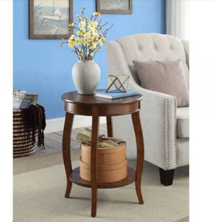 HomeRoots 24" Brown Solid Wood Round End Table with Lower Shelf for Stylish Storage and Versatile Use 286290