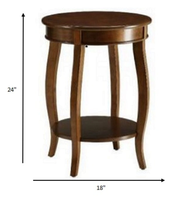 HomeRoots 24" Brown Solid Wood Round End Table with Lower Shelf for Stylish Storage and Versatile Use 286290