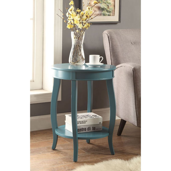 Homeroots 24" Teal Blue Solid Wood Round End Table With Shelf Teal  286291