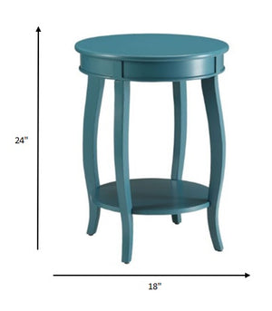 Homeroots 24" Teal Blue Solid Wood Round End Table With Shelf Teal  286291