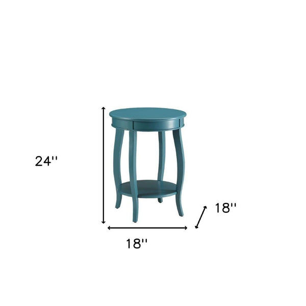 HomeRoots 24" White Solid Wood Round End Table with Shelf - Timeless Design for Stylish Living Spaces Teal 286291