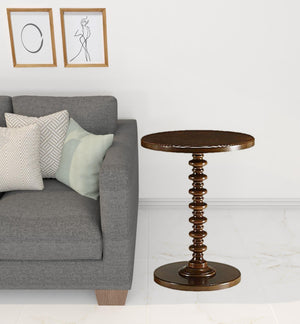 Homeroots 22" Brown Solid Wood Round Pedestal End Table Walnut  286292