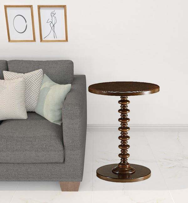 Homeroots 22" Brown Solid Wood Round Pedestal End Table Walnut  286292