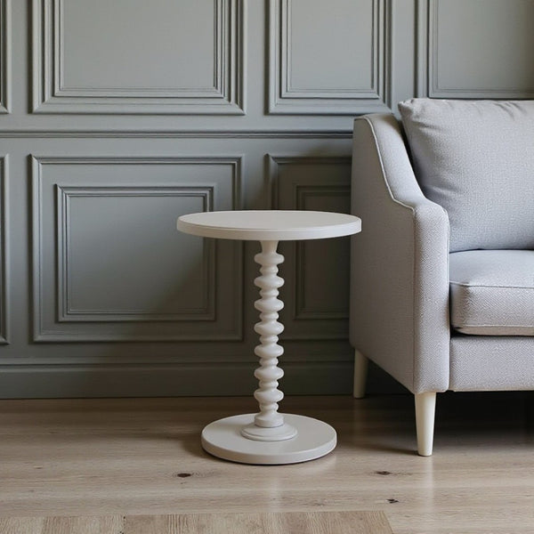 HomeRoots 22" Vintage-Inspired Curvy Pedestal End Table – Chic Accent Piece for Living Rooms and Bedrooms White 286294