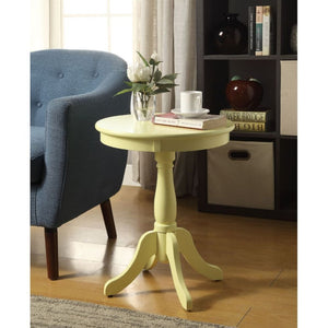 HomeRoots 22" Light Yellow Round Pedestal End Table – Chic Cottage Style for Any Room, Versatile & Durable Design 286299