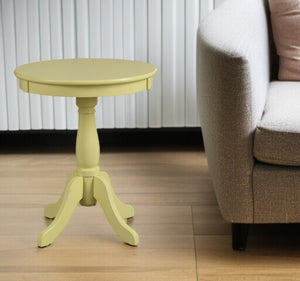 HomeRoots 22" Light Yellow Round Pedestal End Table – Chic Cottage Style for Any Room, Versatile & Durable Design 286299