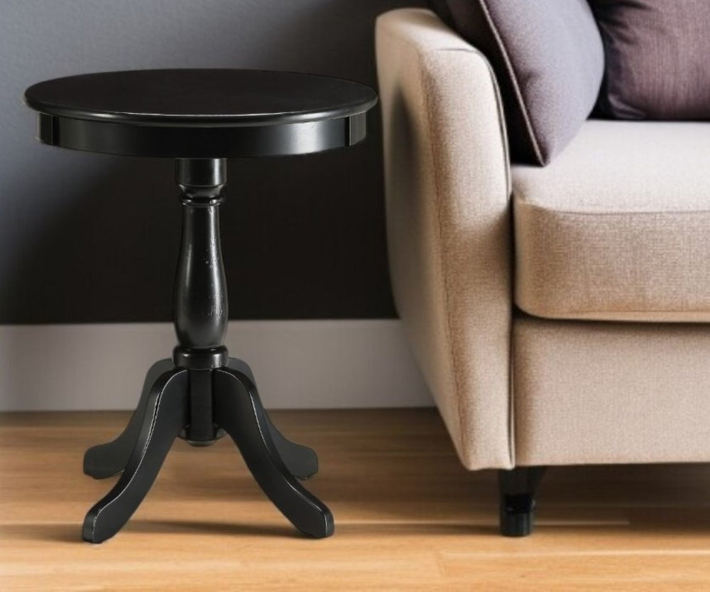 HomeRoots 22" Round Pedestal End Table – Timeless Cottage Charm for Living Rooms, Bedrooms, and More! Black 286300