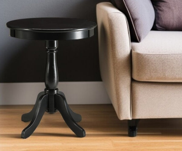 HomeRoots 22" Round Pedestal End Table – Timeless Cottage Charm for Living Rooms, Bedrooms, and More! Black 286300