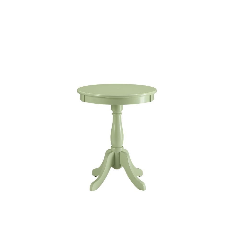 Homeroots Light Green Solid Wooden Pedestal Side Table Light Green  286301