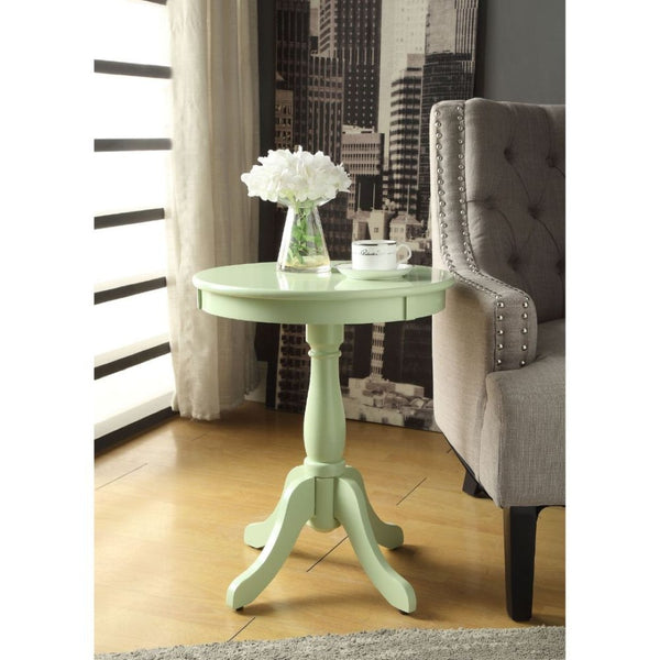 HomeRoots 22" Round Pedestal End Table – Timeless Cottage Charm for Living Rooms, Bedrooms, and More! Light Green 286301