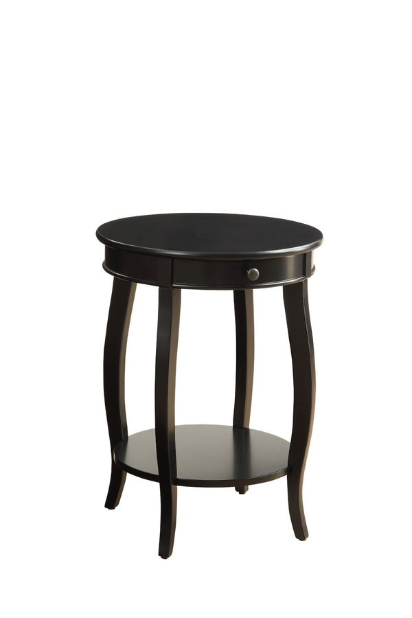 HomeRoots 24" Round Wood End Table with Drawer & Shelf - Timeless Charm for Living Room, Bedroom & Foyer Black 286302