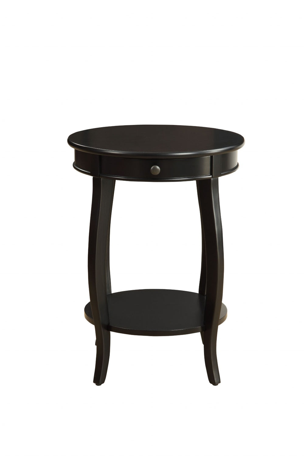 HomeRoots 24" Round Wood End Table with Drawer & Shelf - Timeless Charm for Living Room, Bedroom & Foyer Black 286302