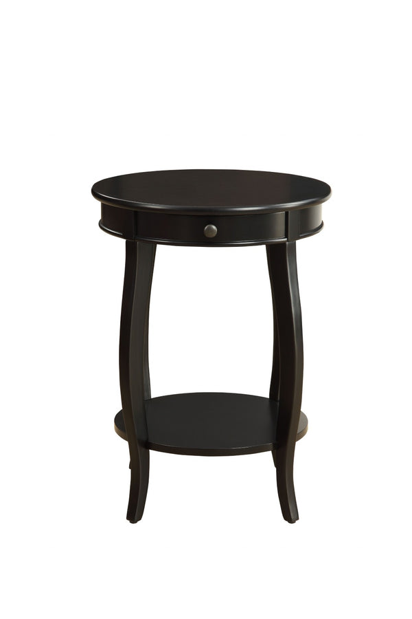 HomeRoots 24" Round Wood End Table with Drawer & Shelf - Timeless Charm for Living Room, Bedroom & Foyer Black 286302