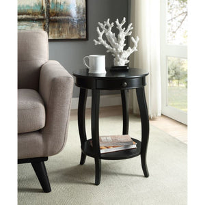 HomeRoots 24" Round Wood End Table with Drawer & Shelf - Timeless Charm for Living Room, Bedroom & Foyer Black 286302