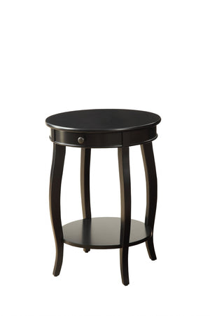 HomeRoots 24" Round Wood End Table with Drawer & Shelf - Timeless Charm for Living Room, Bedroom & Foyer Black 286302