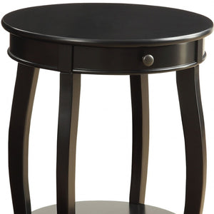 HomeRoots 24" Round Wood End Table with Drawer & Shelf - Timeless Charm for Living Room, Bedroom & Foyer Black 286302