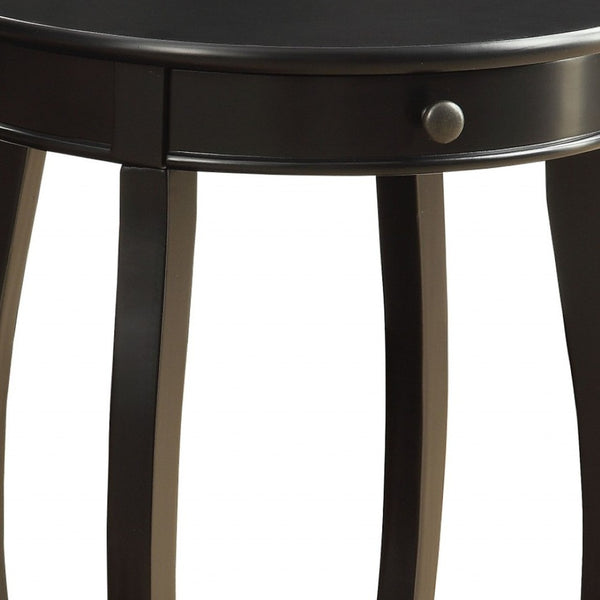 HomeRoots 24" Round Wood End Table with Drawer & Shelf - Timeless Charm for Living Room, Bedroom & Foyer Black 286302