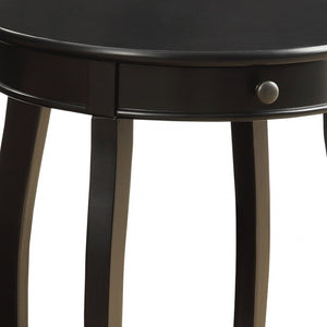HomeRoots 24" Round Wood End Table with Drawer & Shelf - Timeless Charm for Living Room, Bedroom & Foyer Black 286302
