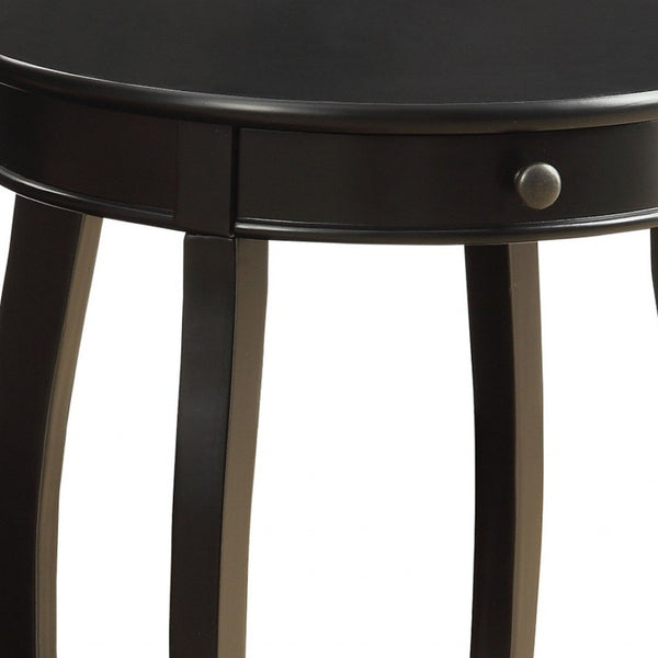 HomeRoots 24" Round Wood End Table with Drawer & Shelf - Timeless Charm for Living Room, Bedroom & Foyer Black 286302
