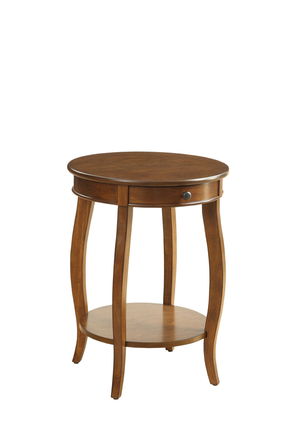 Homeroots 24" Brown Solid Wood Round End Table With Shelf Walnut  286303