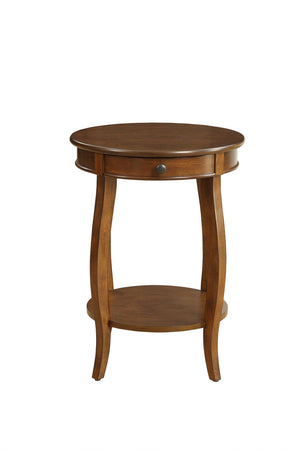 HomeRoots 24" Round Wood End Table with Drawer & Shelf - Timeless Charm for Living Room, Bedroom & Foyer Walnut 286303