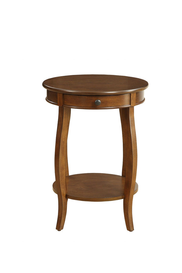 HomeRoots 24" Round Wood End Table with Drawer & Shelf - Timeless Charm for Living Room, Bedroom & Foyer Walnut 286303