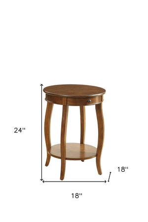 HomeRoots 24" Round Wood End Table with Drawer & Shelf - Timeless Charm for Living Room, Bedroom & Foyer Walnut 286303