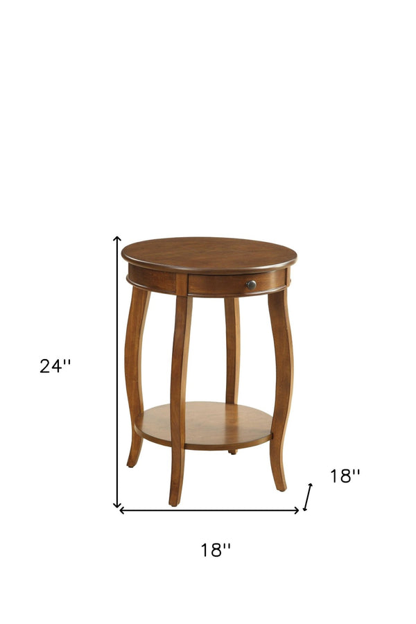 HomeRoots 24" Round Wood End Table with Drawer & Shelf - Timeless Charm for Living Room, Bedroom & Foyer Walnut 286303