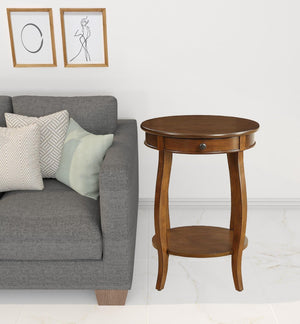 HomeRoots 24" Round Wood End Table with Drawer & Shelf - Timeless Charm for Living Room, Bedroom & Foyer Walnut 286303