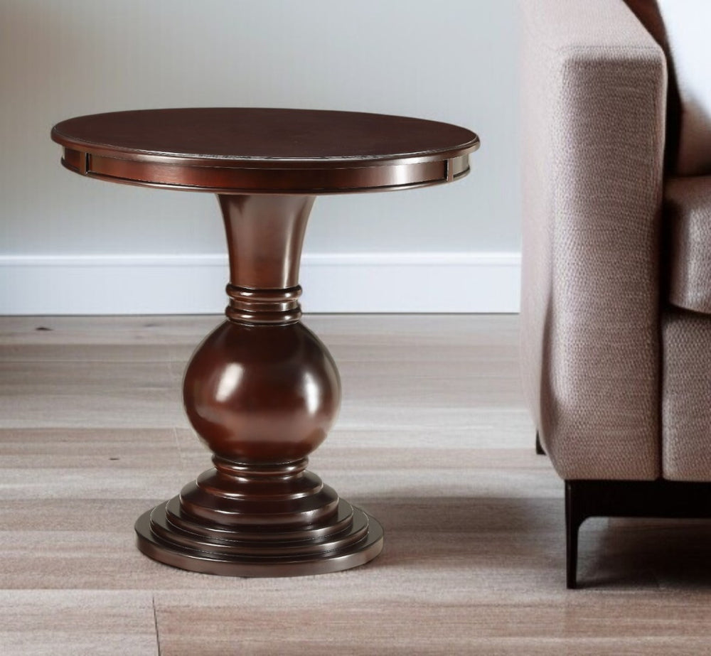 HomeRoots 26" Solid Wood Round Pedestal End Table - Classic Brown Accent for Living Rooms, Bedrooms & More! 286304