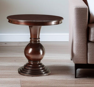 HomeRoots 26" Solid Wood Round Pedestal End Table - Classic Brown Accent for Living Rooms, Bedrooms & More! 286304