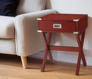 HomeRoots 24" Wood Cross-Legs End Table with Drawer – Stylish Modern Accent for Living Room or Bedroom Use Red 286306