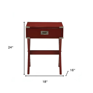 HomeRoots 24" Wood Cross-Legs End Table with Drawer – Stylish Modern Accent for Living Room or Bedroom Use Red 286306