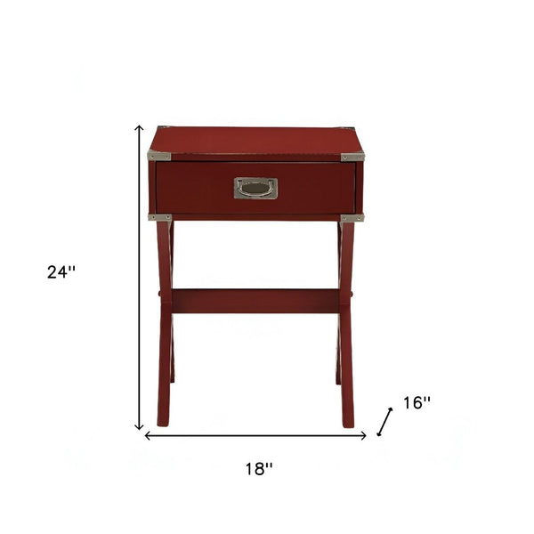 HomeRoots 24" Wood Cross-Legs End Table with Drawer – Stylish Modern Accent for Living Room or Bedroom Use Red 286306
