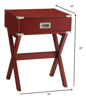 Homeroots Modern Red X Shape Wooden Storage End Table Red  286306