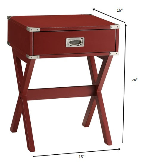 Homeroots Modern Red X Shape Wooden Storage End Table Red  286306